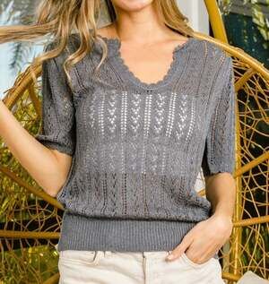 BiBi Eyelet Puff Sleeve Knit Top – ,